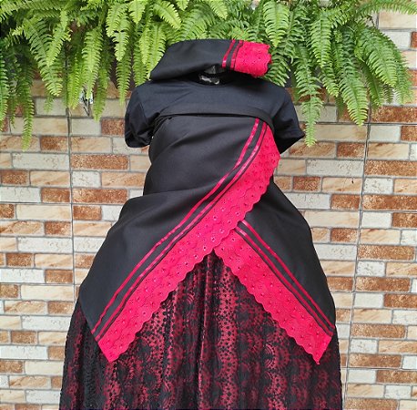 Conjunto pano de cabeça + Pano da costa preto/vermelho