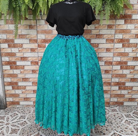 Saia de renda verde com forro verde (verde Jade)