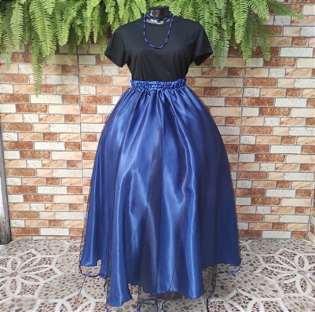 Saia tule  preto com forro azul