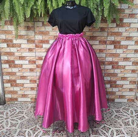 Saia tule preto com forro pink