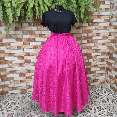 Saia renda forrada rosa/pink