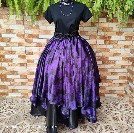 Saia lenços estampado preto/roxo
