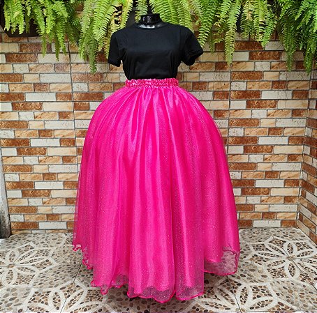 Saia tule/glitter rosa