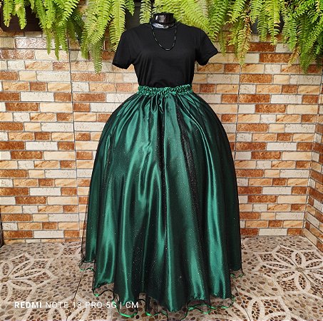 Saia tule/glitter dourado com forro verde