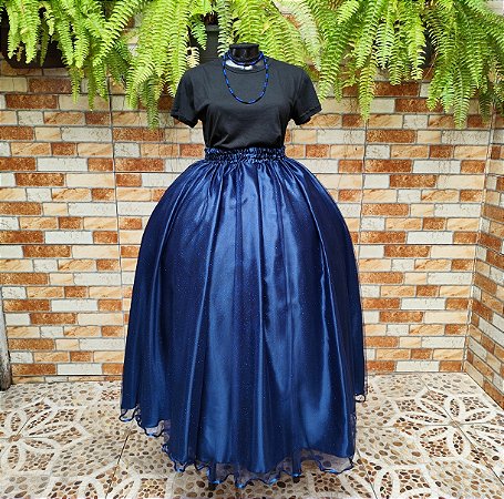 Saia tule/glitter azul marinho