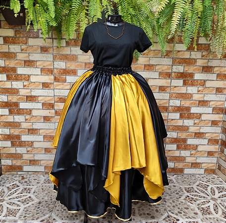 Saia Lenços preta/dourado