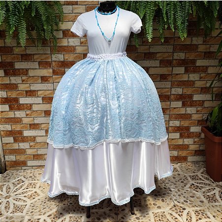 Saia de renda azul com forro branco