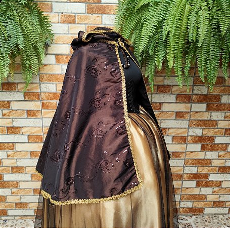 Capa tafetá bordado marrom e dourado