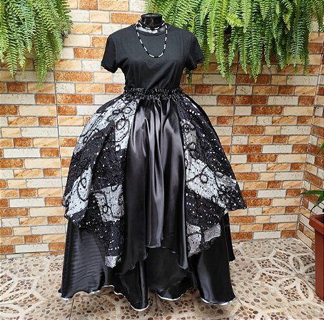 Saia lenços preta e prata