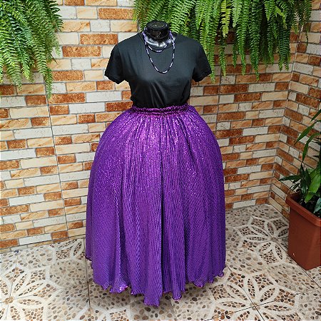 Saia tule/paetê roxo com forro roxo