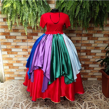 Saia lenços colorida - forro vermelho