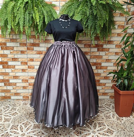 Saia tule  preto com forro prata
