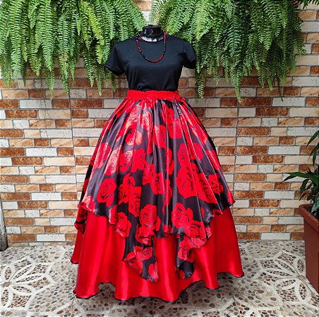 Saia lenços estampado - forro vermelho