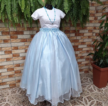 Saia tule/glitter branco com forro azul