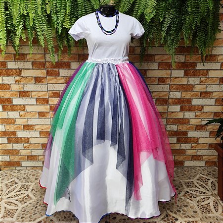 Saia lenços tule/glitter colorida - forro branco