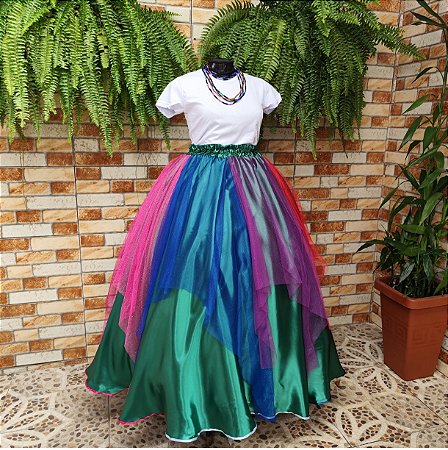Saia lenços tule/glitter colorida - forro verde