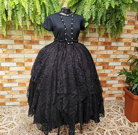 Saia retalhos preta - PEÇA ÚNICA