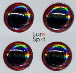 6mm - Vermelho / Íris preta / Contorno íris prateado mais fino