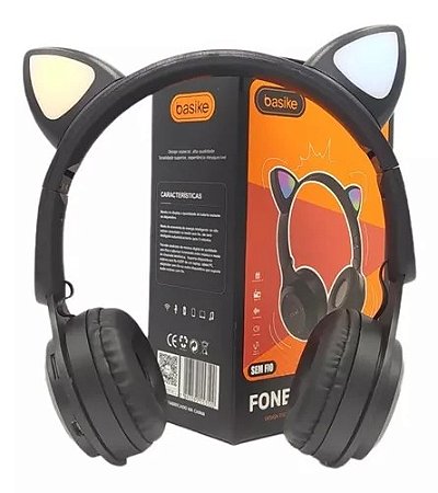 Fone Gatinho Sem Fio Com Led Bluetooth Cartão de Memória Orelha de