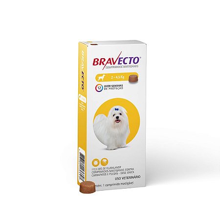 Antipulgas e Carrapatos Bravecto 2 a 4,5 kg Cães 112,5 mg 1 comprimido