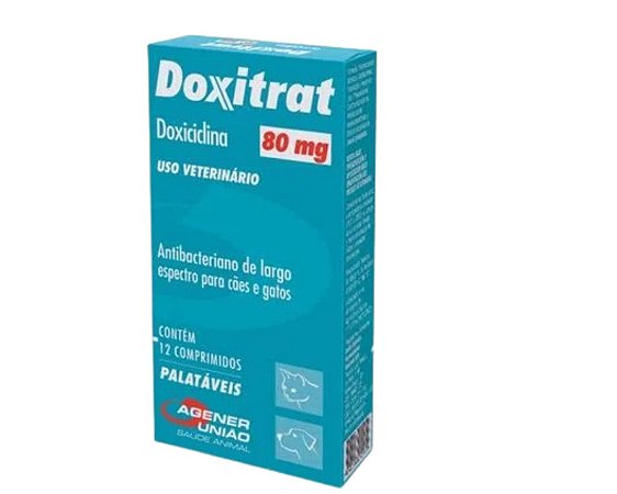 Doxitrat Antibiótico 80mg para Cães e Gatos 12 comprimidos