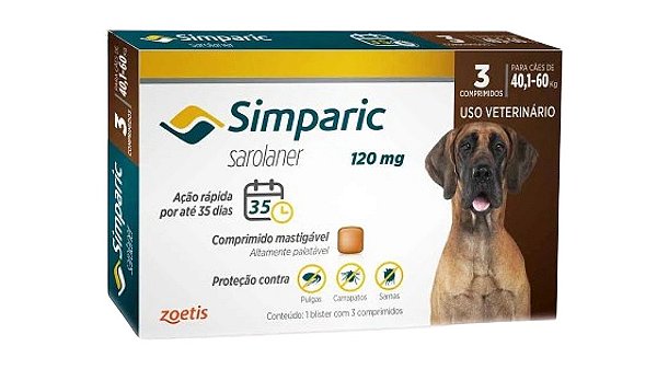 Antipulgas Simparic 40 a 60kg Cães 120mg 1 comprimidos