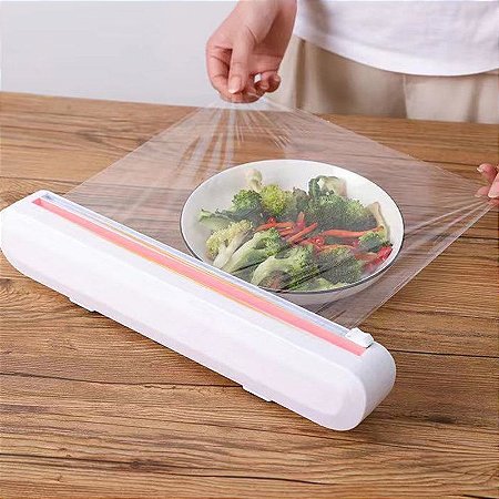 Cortador De Plástico Filme Suporte Ajustável Dispenser Plástico Filme Descartável Ventosa Aderente Selador Comida