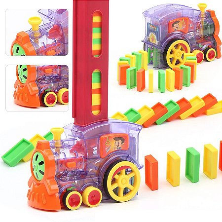 Trem Dominó Educativo Brinquedo Empilha Bloco Trenzinho Infantil Divertido Pilha Interativo Musical