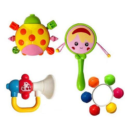 Chocalho para Bebê Brinquedo Infantil Educativo 4 Peças