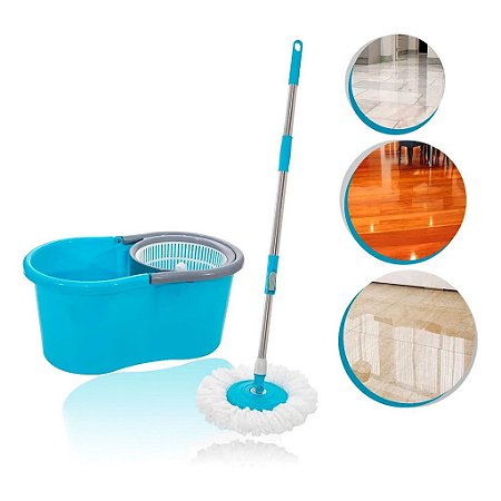 Mop Giratório Com Balde Centrifuga Spin 360 Vassoura Esfregão Casa Limpeza Chão Limpa Seca 6 LITROS Reservatório Base Microfibra Rodo Mágico