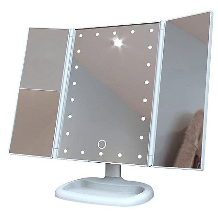 Espelho Mesa Branco Luz Led Maquiagem 22 Leds com Ampliação e Zoom  4 Espelhos