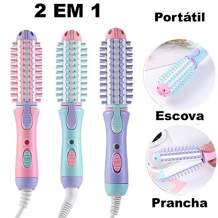 Mini Prancha De Cabelo Para Bolsa Escova Enrola Chapinha Alisadora Bivolt Elétrica Alisador Portatil Viagem Modelador Pequena