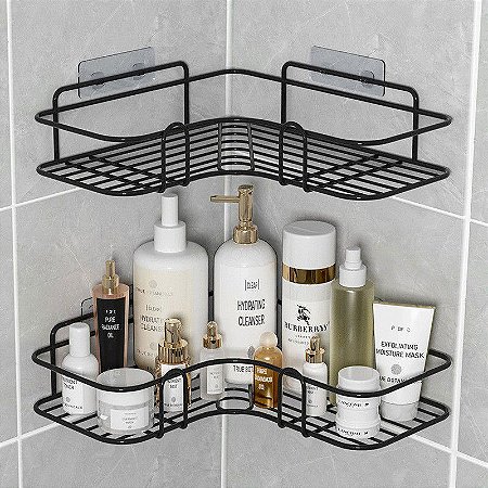 Suporte Para Shampoo Banheiro De Canto Prateleira Organizador Sem Furar Parede Adesivo Box Banho Chuveiro Cozinha Inox Triângulo