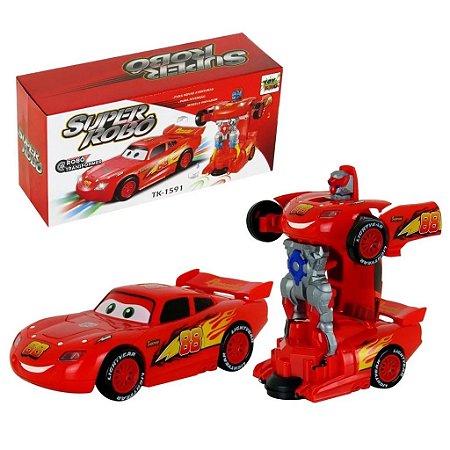 Relâmpago Mcqueen Brinquedo Super Carro Transformer Robô Som E Luz