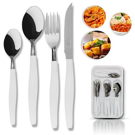 Jogo De Talheres Inox Colheres Facas 25 Peças Faqueiro Organizador Garfos Sobremesa Sopa Porta Suporte Gaveiteiro