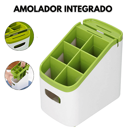 Porta Talheres Pia Cozinha Escorredor Com Amolador De Facas Afiador Multiuso Casa Organizador Utensílios Faca Garfo Colh