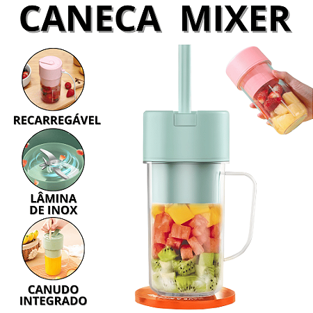 Mini Liquidificador Portatil 500ml Copo Mixer Eletrico Garrafa Juicer Com Canudo Cozinha Sucos