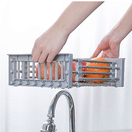 Cesta Escorredor De Pia Ajustavel Retratil Inox Louça Alimentos Frutas Legumes Com Alças