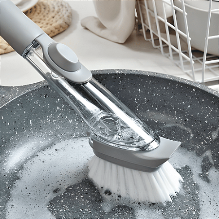 Escova De Limpeza Multifuncional Porta Detergente Cozinha Reservatório Banheiro Lavanderia Louça Panela Pratos Talheres