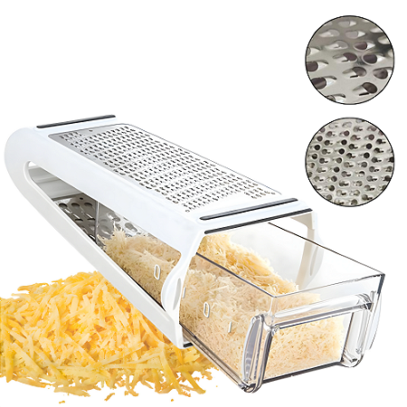 Ralador De Queijo Manual Com Dispenser Inox Fatiador Cortador Legumes Multiuso Reservatório Queijos