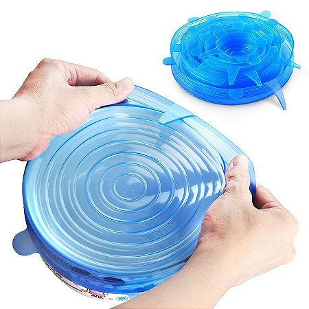 Kit 6 Tampa Silicone Elastica Reutilizável Elástica para Potes Tupperware Panela Cozinha Flexivel
