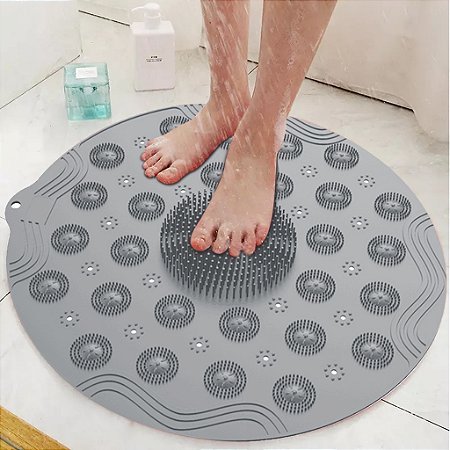 Tapete Banheiro Antiderrapante Box Banho Casa Redondo Massageador Bolinhas Ventosa Limpeza Pés Banho