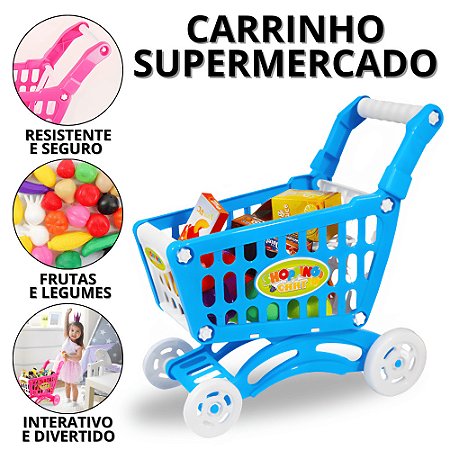 Carrinho De Compras Infantil Mercadinho De Brinquedo Carro De Mercado Legumes Frutas Bebe Criança