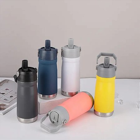 Garrafa De Água Térmica 500ml Inox Tampa Com Alça e Bico Água Café Suco Treino Academia Corrida Futebol
