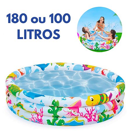 Piscina Infantil Inflável Bebe 3 Anéis 100/180 Litros Piscina Redonda Praia Criança Verão Água Bolinhas Colorida