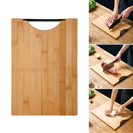 Tábua De Carne Madeira Bambu corte com Alça Cozinha Multiuso Retangular Legumes Hamburguer Churrasco Alimentos Ecologico
