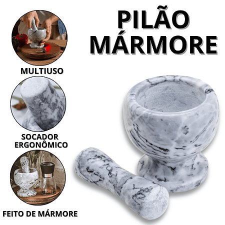 Socador De Alho De Pedra Pilão De Mármore Pilao Grande Amassador De Tempero Ervas Temperos Grãos