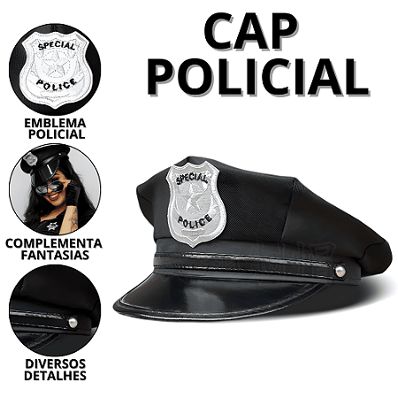 Chapéu Policial Infantil Fantasia Carnaval Polícia Quepe Policia Fantasias Policiais Unissex Festas