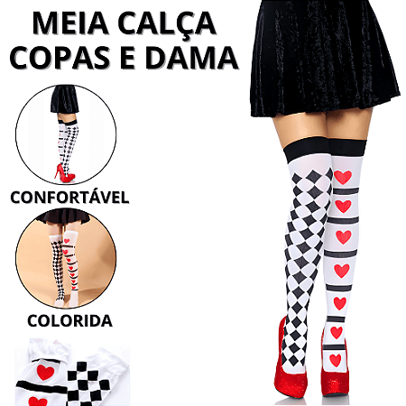 Meia Calça Rainha De Copas Fantasias Halloween Acessórios De Carnaval Fantasia Cosplay Feminino