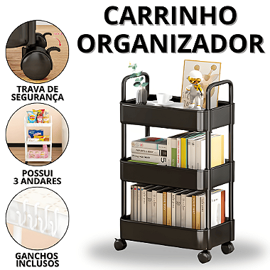 Carrinho Organizador Com Rodinhas Fruteira Com Rodinha Cesto Multiuso 3 Andares Prateleira Para Casa